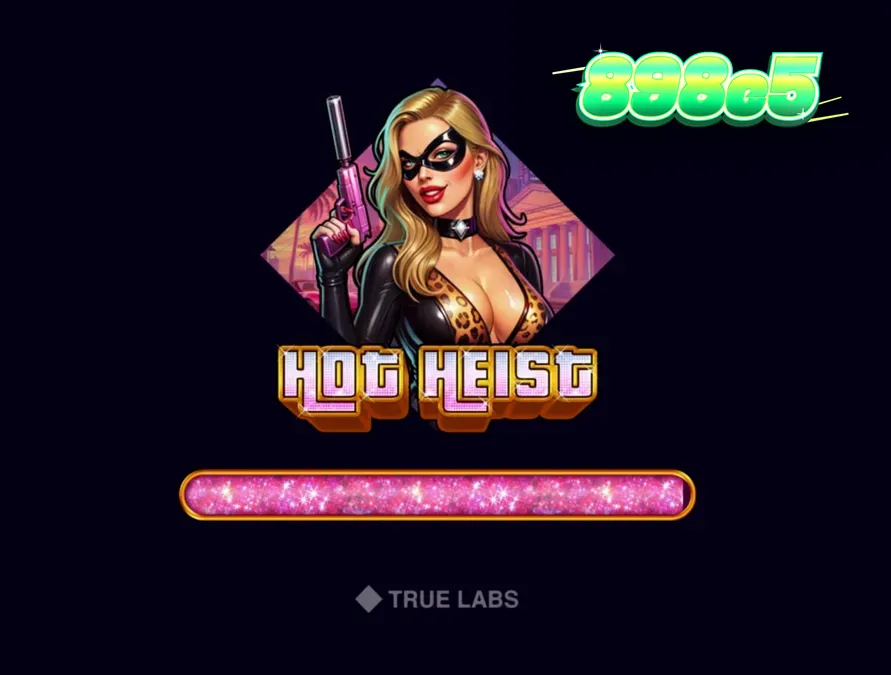 Interface neon do slot Hot Heist com símbolos de crime e tecnologia