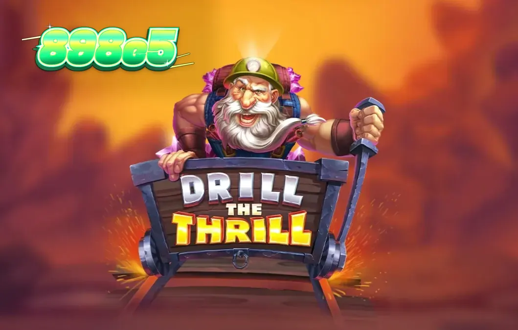 Interface do jogo de slot Drill the Thrill com elementos de mineração e brocas industriais